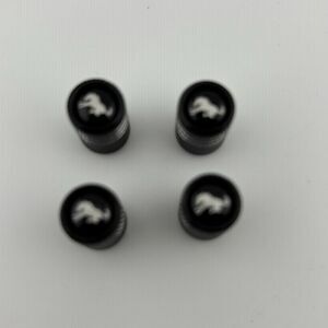 4x Ford Mustang Pony Logo Black Aluminum Tire Valve Stem Caps - Universal Fit